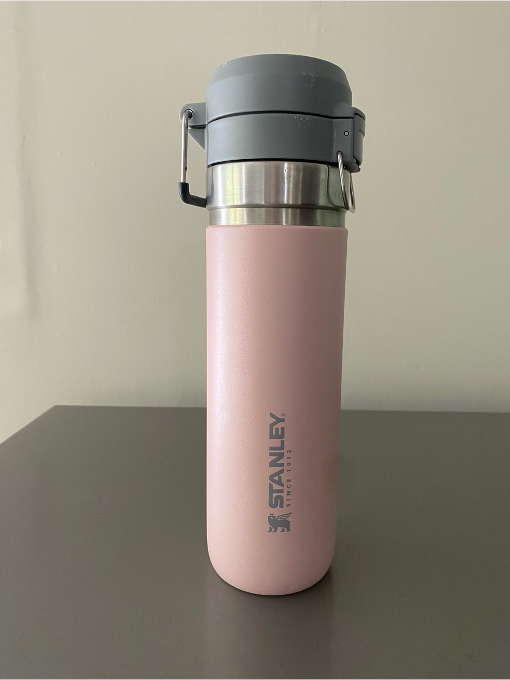 Stanley Pink Stainless Steel Travel Bottle with Gray Flip Lid